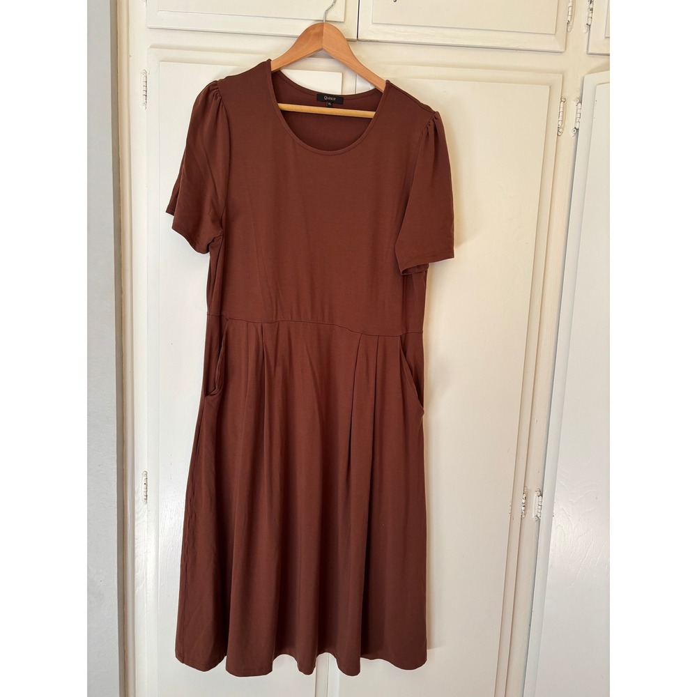 Quince Brown Tencel Jersey Fit and Flare Midi Dress with Pockets Brown XL
